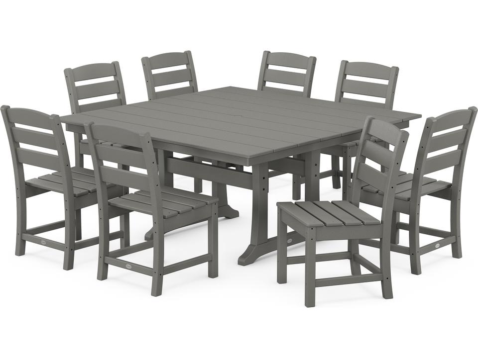 POLYWOOD Lakeside 9-Piece Farmhouse Trestle Square Dining Set in Slate Grey