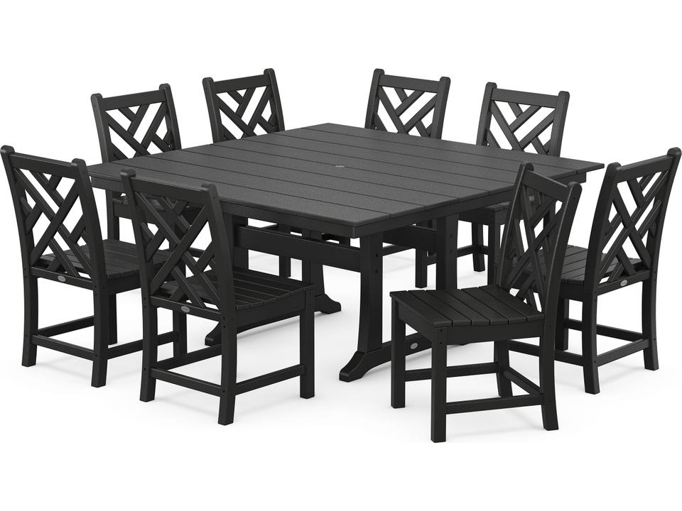 POLYWOOD Chippendale 9-Piece Farmhouse Trestle Outdoor Dining Set