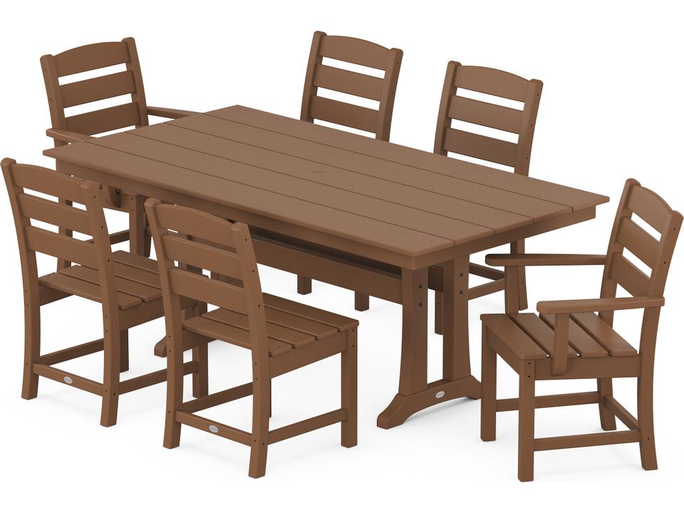 POLYWOOD Lakeside 7-Piece Farmhouse Trestle Outdoor Dining Set Recycled Plastic