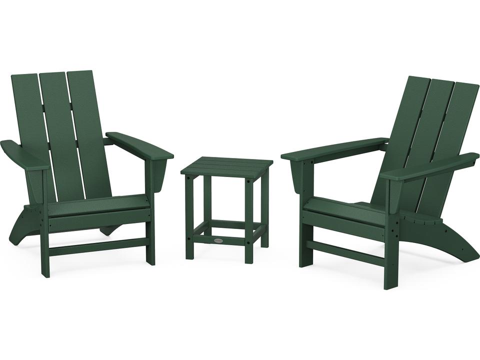 POLYWOOD Modern Recycled Plastic 3 Piece Adirondack Outdoor Lounge Set