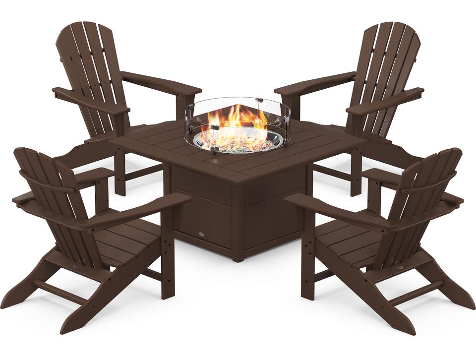 POLYWOOD Palm Coast Recycled Plastic 5-Piece Adirondack Fire Pit Outdoor Lounge Set