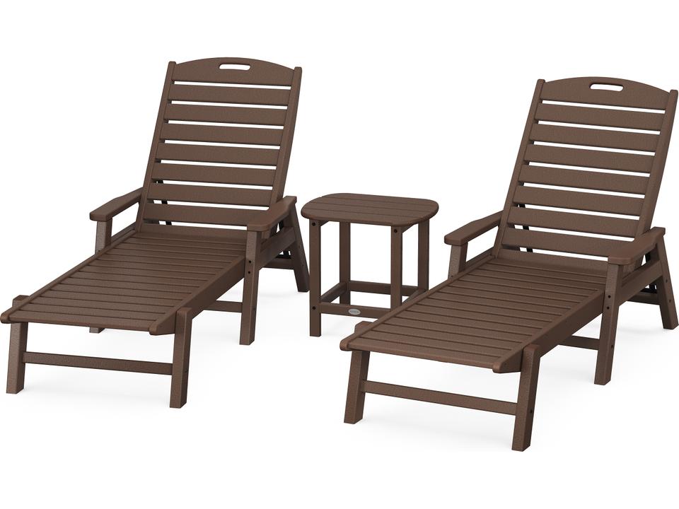 POLYWOOD Nautical 3-Piece Chaise Lounge Set with South Beach Side Table