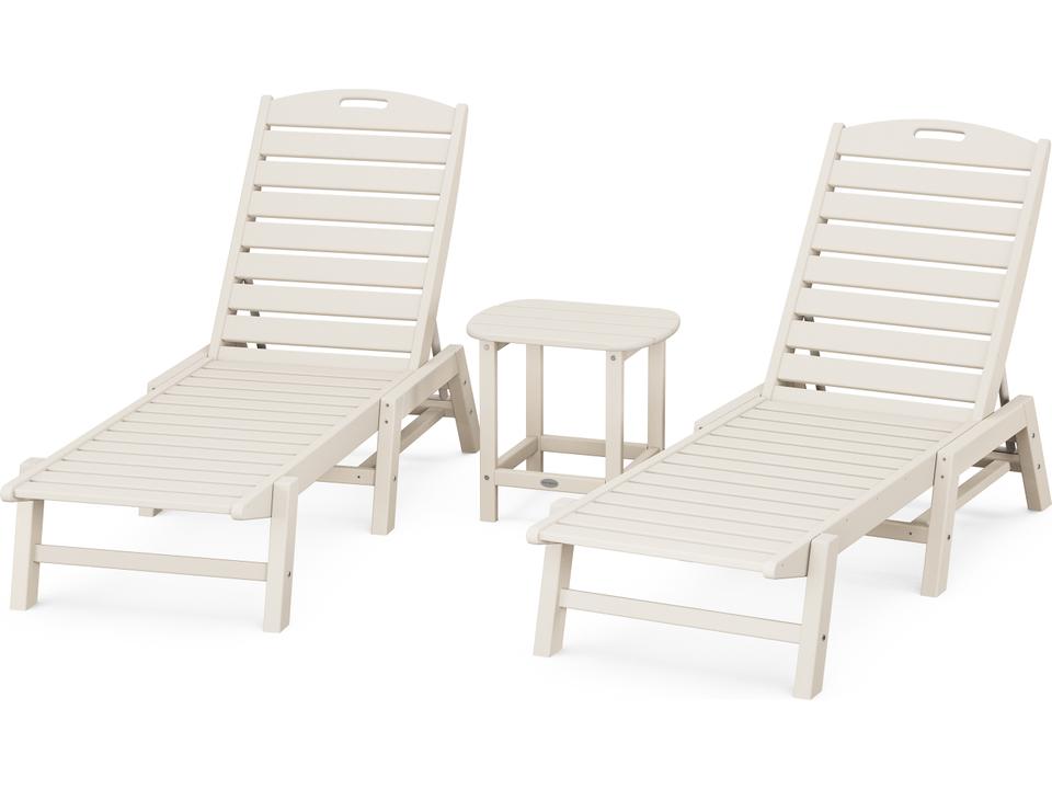 POLYWOOD Nautical 3-Piece Outdoor Chaise Lounge Set Recycled Plastic