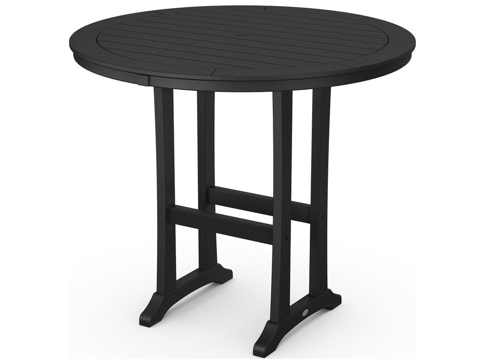 POLYWOOD Nautical Trestle 48-Inch Round Bar Table in Slate Grey