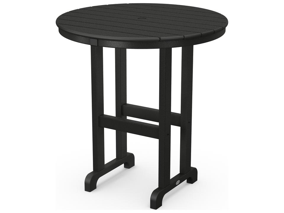 POLYWOOD Farmhouse 36-Inch Round Counter Dining Table with Umbrella Hole