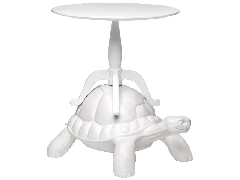 Turtle Carry Round Wood Coffee Table in White by Marcantonio