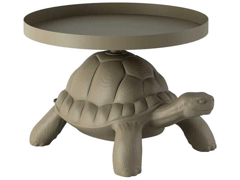 Turtle Carry Round Plastic Dove Grey End Table