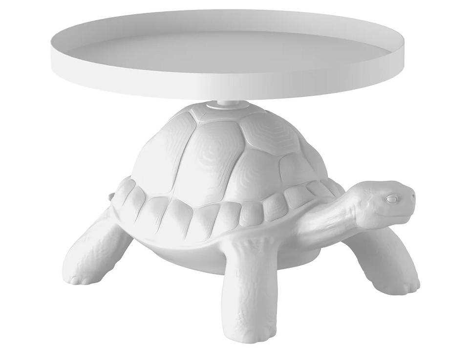 Turtle Carry Round Plastic White End Table