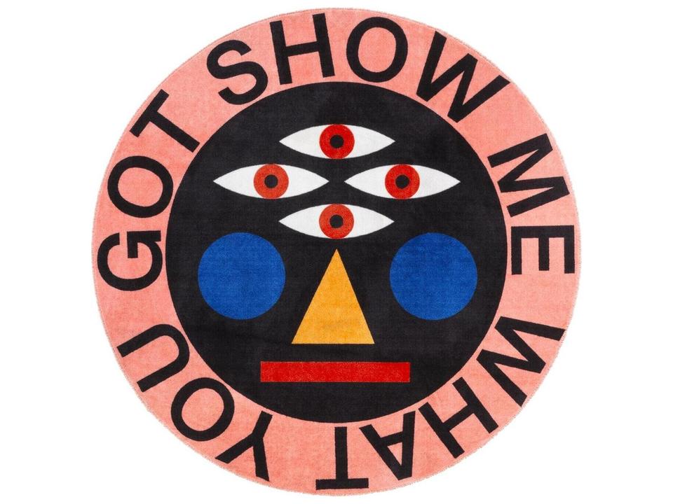 Oggian Show Me What You Got Round Graphic Area Rug in Multi-Color Nylon Shag by Marco Oggian
