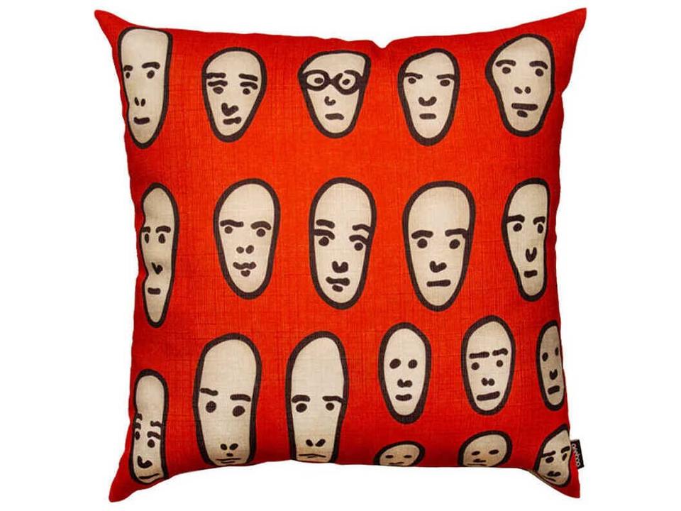 Genetic Tales Faces on Red Square Throw Pillow in Polyester by Andrea Branzi