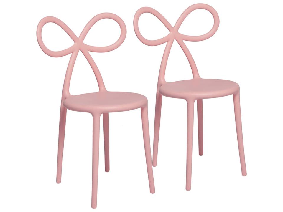 Ribbon Armless Polypropylene Dining Side Chair in Pink Set of 2