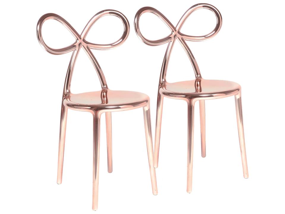 Ribbon Armless Dining Side Chair in Pink Set of 2