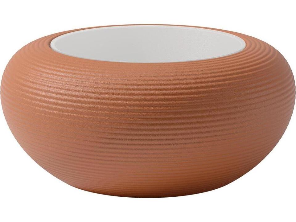 Qeeboo Nami Round End Table with Painted Glass Top in Terracotta