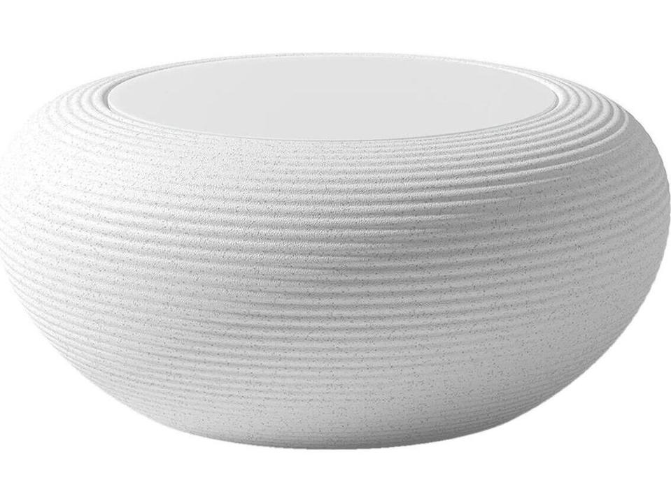 Nami Round End Table with Tempered Glass Top in Stone White Mix