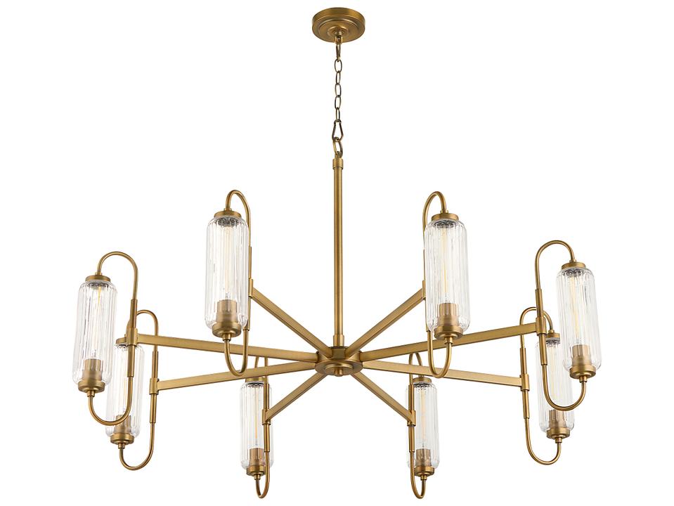 Whitmire 8-Light Brushed Brass Chandelier with Ribbed Glass
