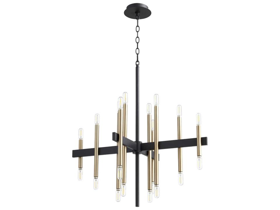 Luxe 20-Light Chandelier in Textured Black with Aged Brass