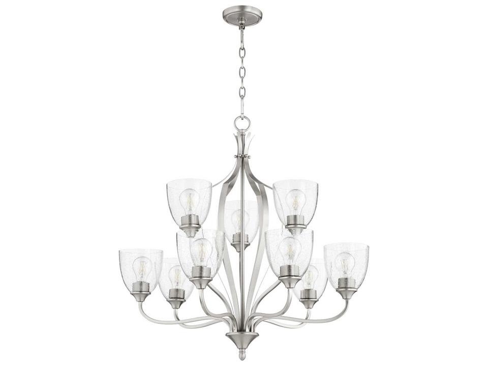 Jardin 9-Light Bell Chandelier in Satin Nickel with Clear Seeded Glass