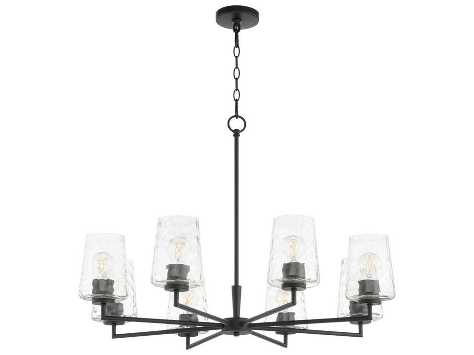 8-Light Goodwin Chandelier in Matte Black with Clear Hammered Glass