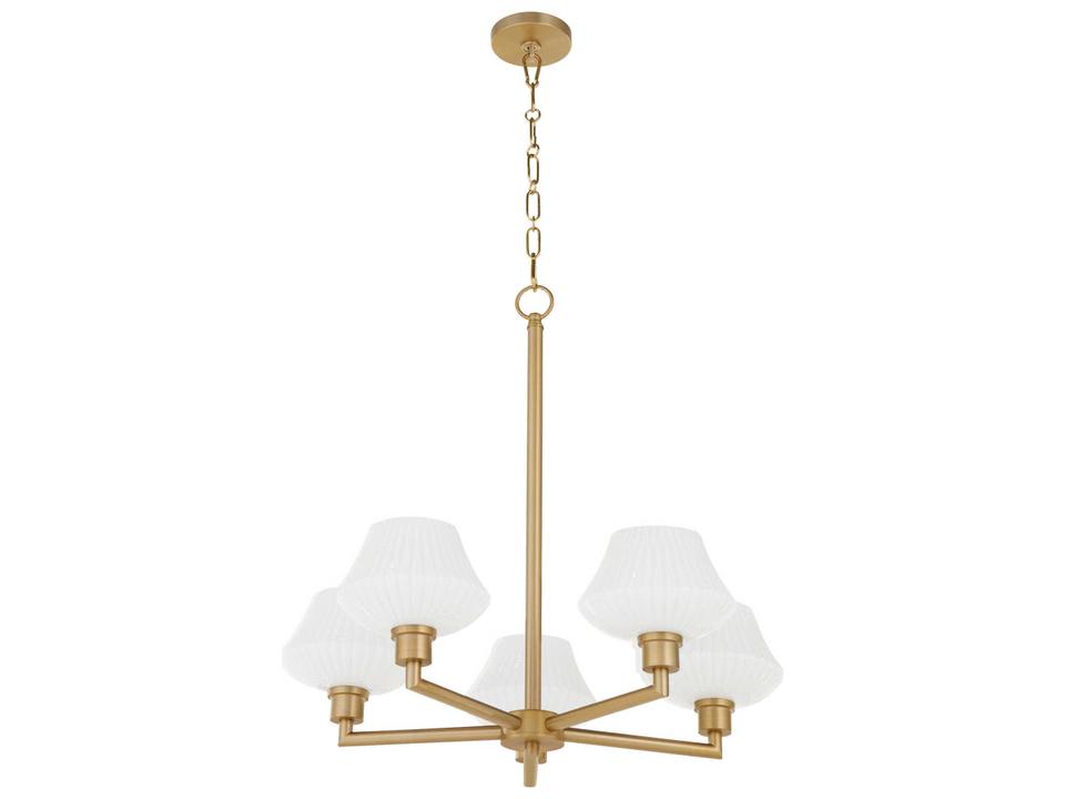 Cassini 5-Light Aged Brass Chandelier with Gloss Opal Glass Shades