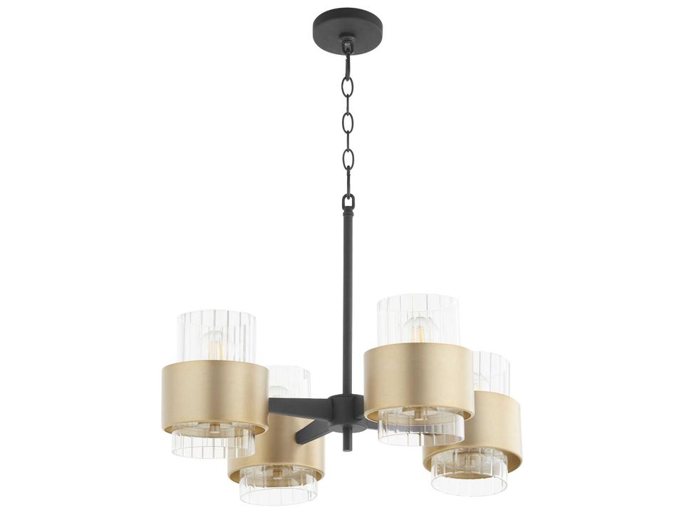 Epsilon 4-Light Glass Cylinder Chandelier in Textured Black and Aged Brass