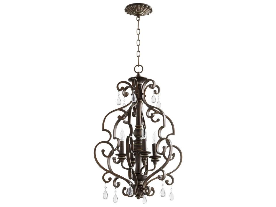 San Miguel 4-Light Vintage Copper Crystal Candelabra Chandelier