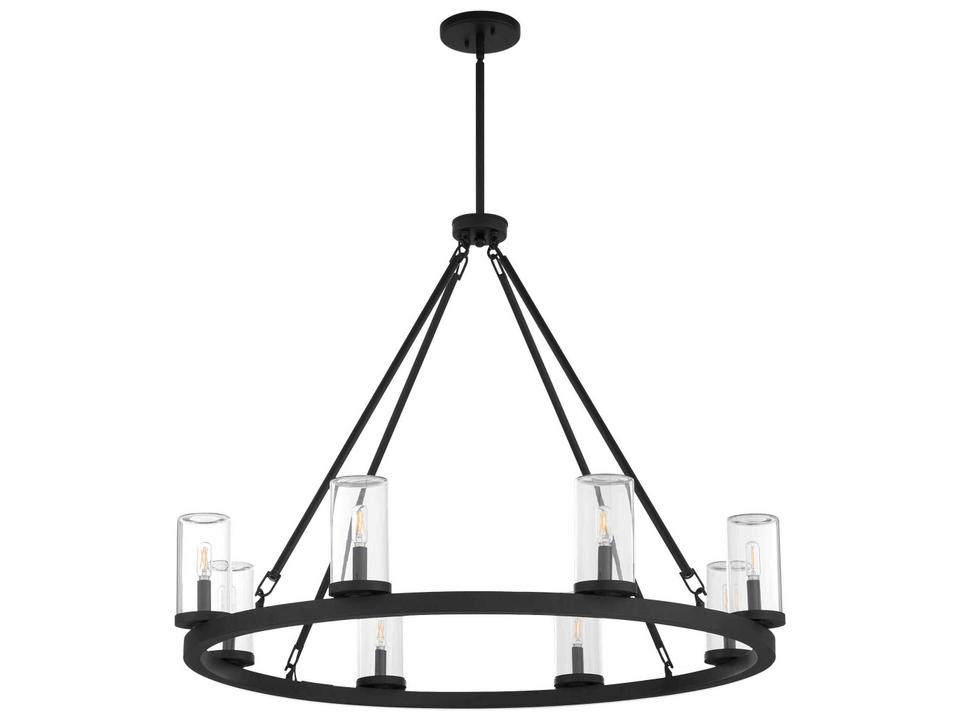 Gentry 8-Light Outdoor Chandelier in Matte Black with Clear Glass