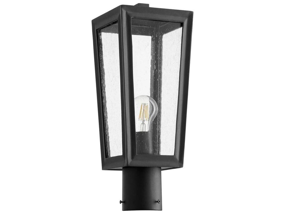 Bravo 1-Light Outdoor Post Light in Noir Finish with Seeded Glass