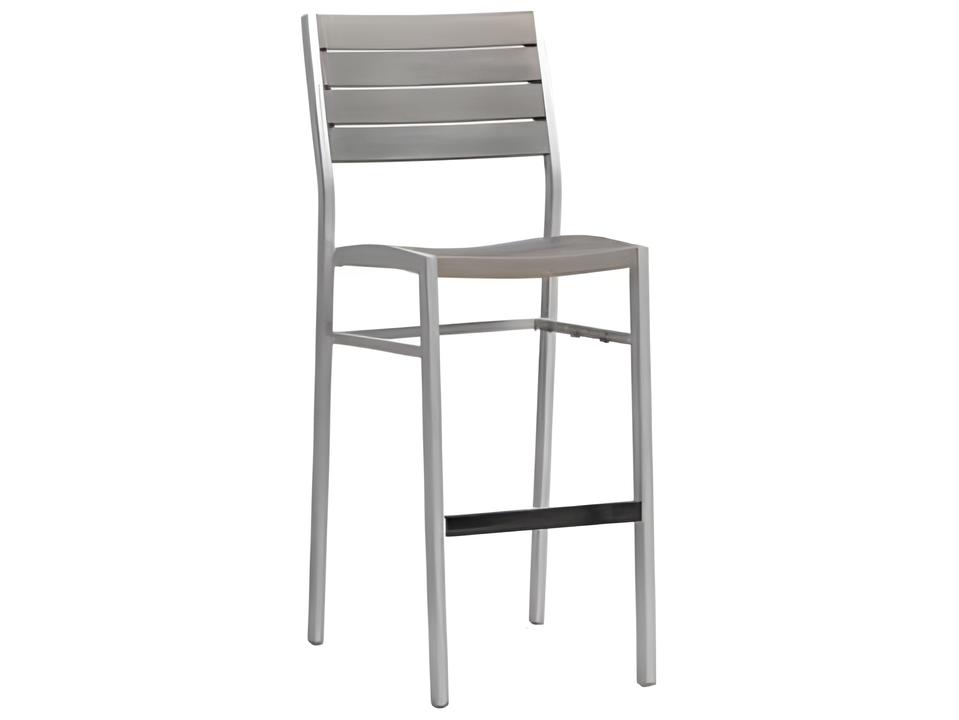New Mirage Silver Aluminum Grey Oak Faux Teak Bar Stool