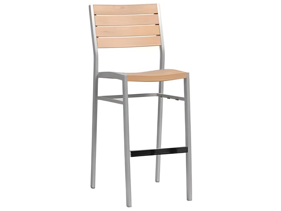New Mirage Silver Aluminum Faux Teak Outdoor Bar Stool