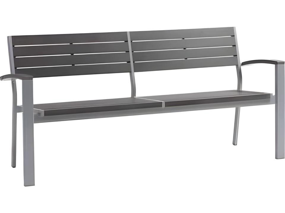 New Mirage Silver Aluminum Outdoor Cushion Bench with Grey Oak Everrawood