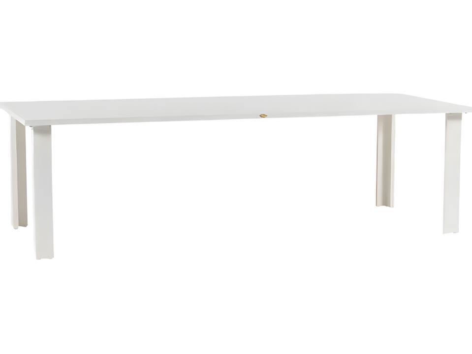 Limo 103-Inch Rectangular Outdoor Dining Table in Silver Talc White Aluminum with Umbrella Hole