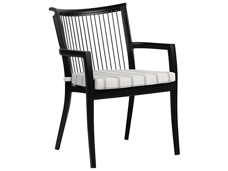Copacabana Outdoor Dining Arm Chair in Black Aluminum and Brown Durarope