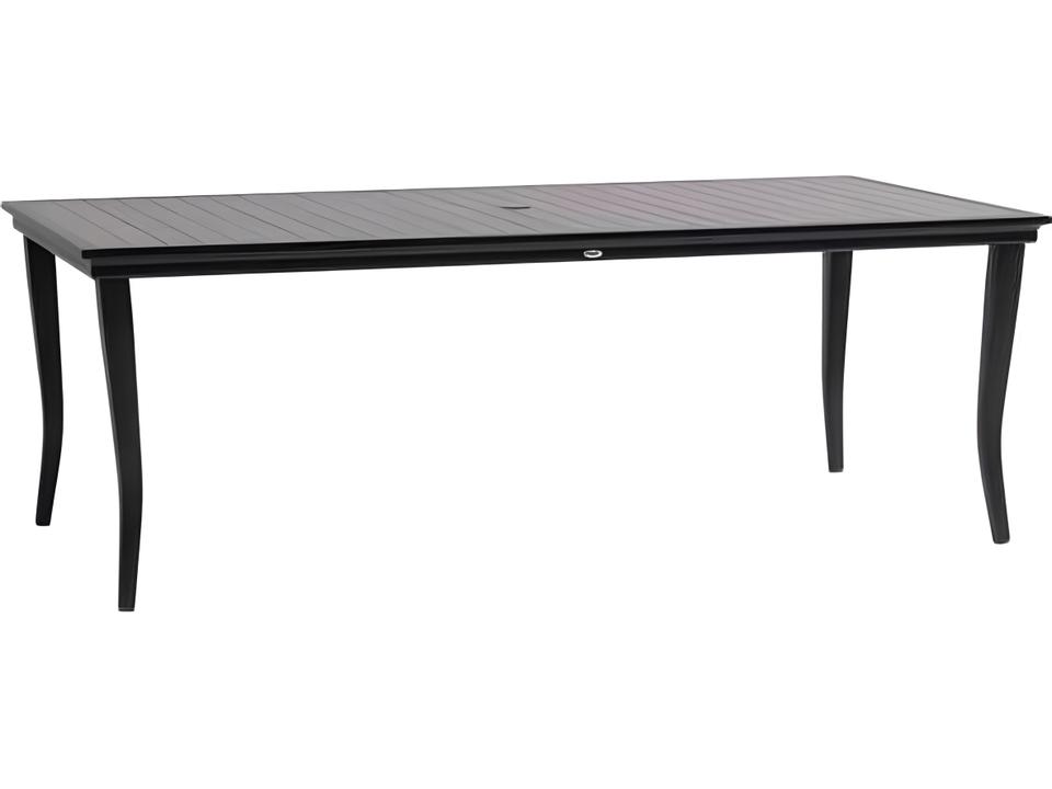 Copacabana Rectangular Aluminum Outdoor Dining Table With Umbrella Hole in Silver Brown and Black
