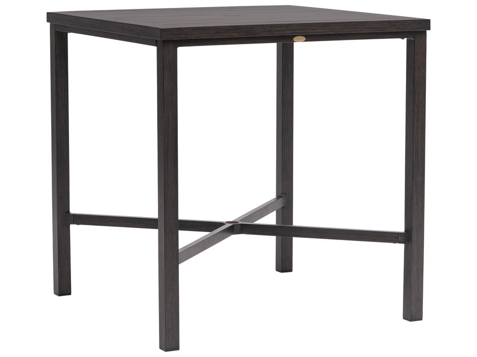 Canbria Square Bar Table with Umbrella Hole in Rusty Umber Aluminum