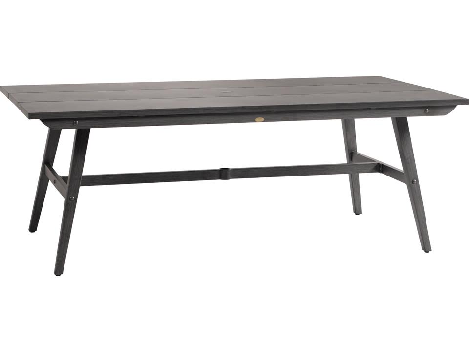 Canbria Rectangular Dining Table in Opal Grey with Powder-Coated Aluminum and Umbrella Hole
