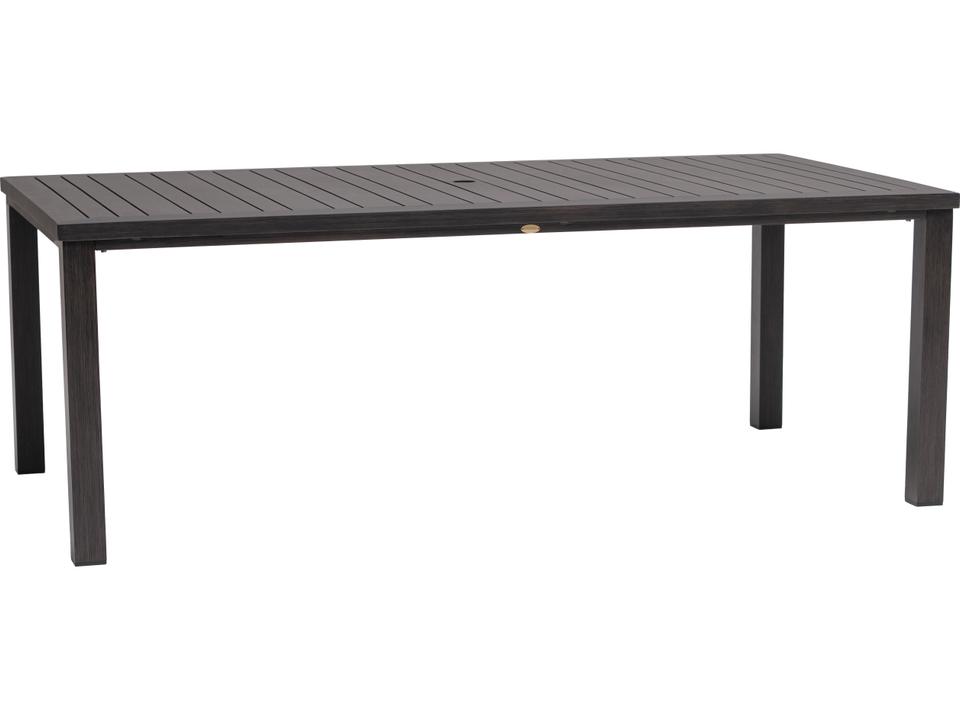Canbria Rectangular Aluminum Dining Table in Rusty Umber with Umbrella Hole