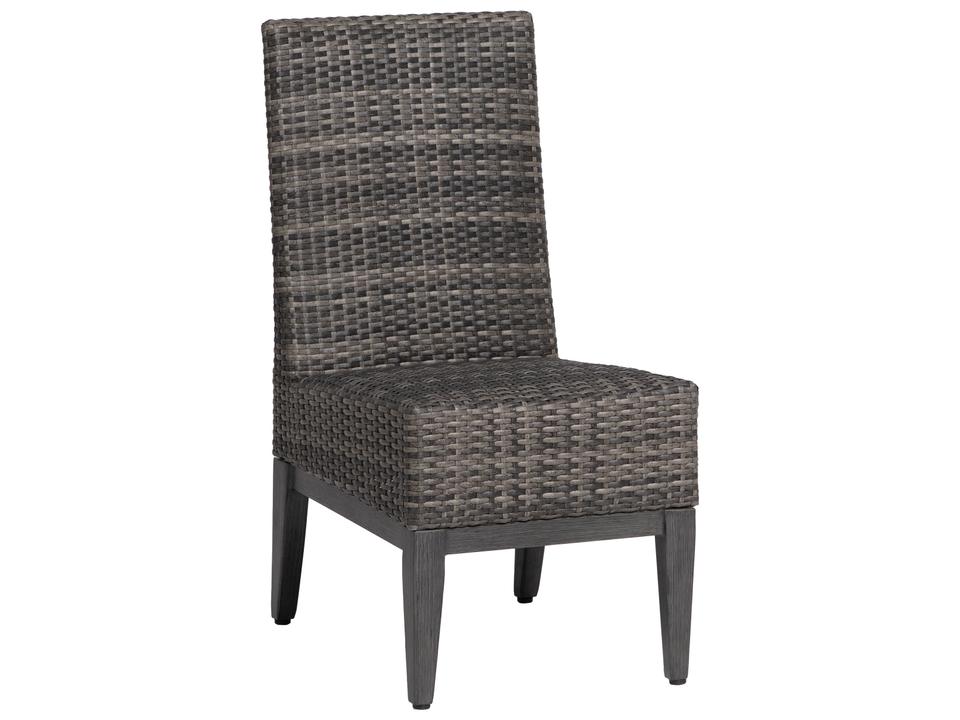 Biltmore Armless Aluminum Wicker Dining Side Chair in Pewter and Opal Grey