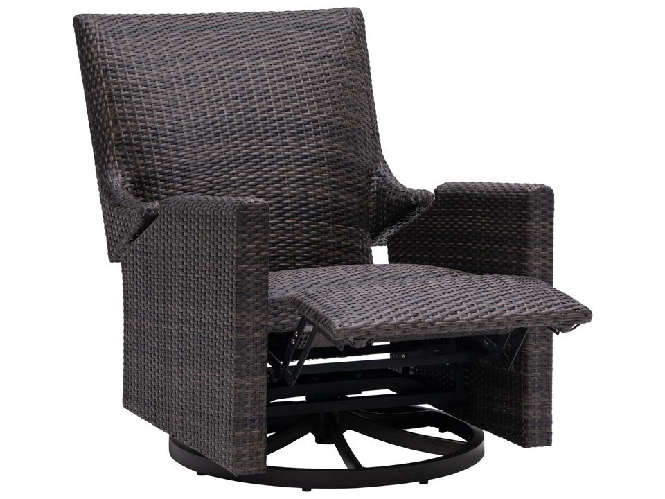 Biltmore Outdoor Swivel Recliner Lounge Chair in Wild Truffle Wicker and Rusty Umber Aluminum
