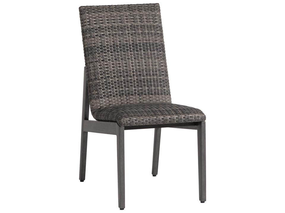 Cabo San Lucas Aluminum Wicker Dining Side Chair in Pewter and Opal Grey