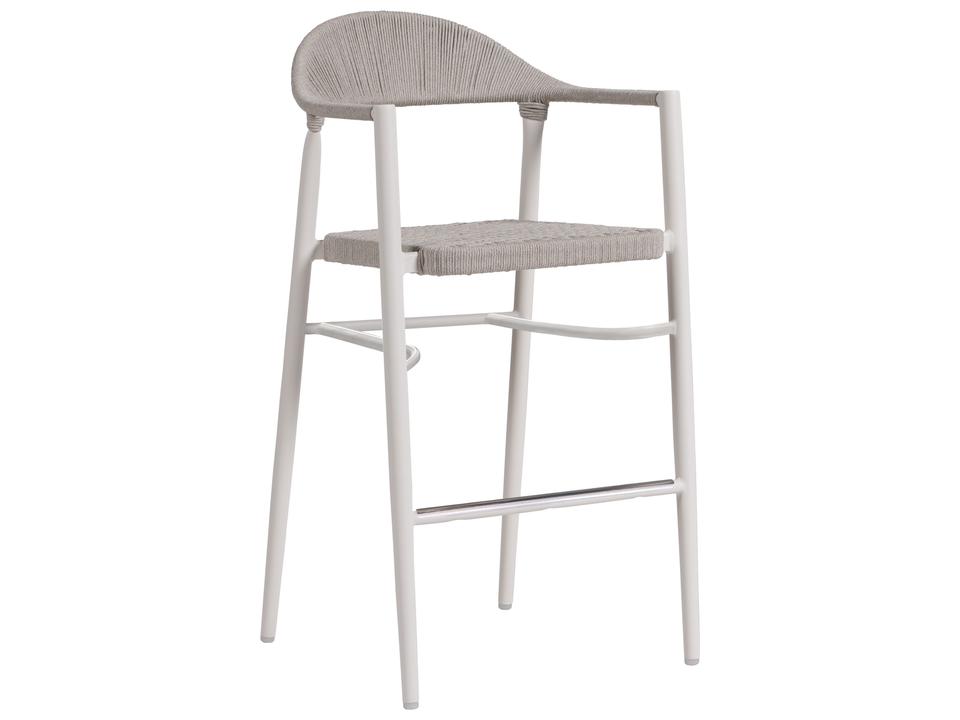 Ballina Aluminum Rope Bar Stool with Arms in White Oat Milk