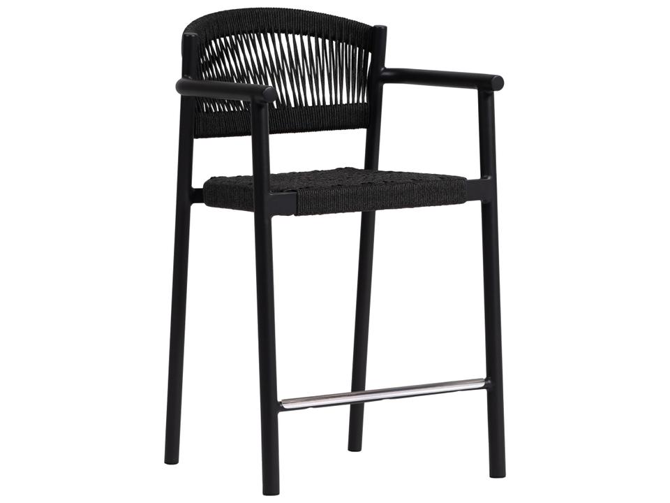 Naples Aluminum Rope Counter Stool with Arm in Charcoal and Diva Night