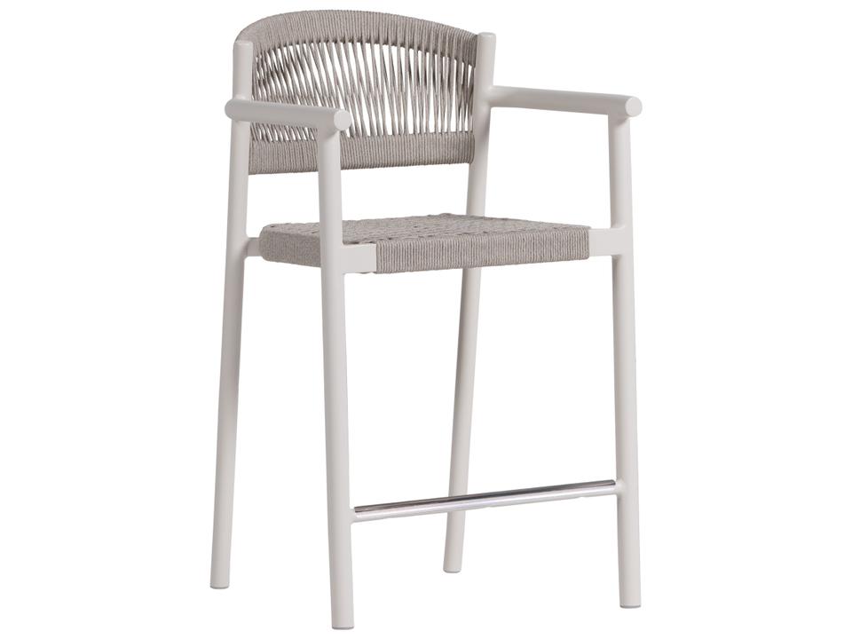 Naples Aluminum Rope Counter Chair with Arms in Oat Milk and White