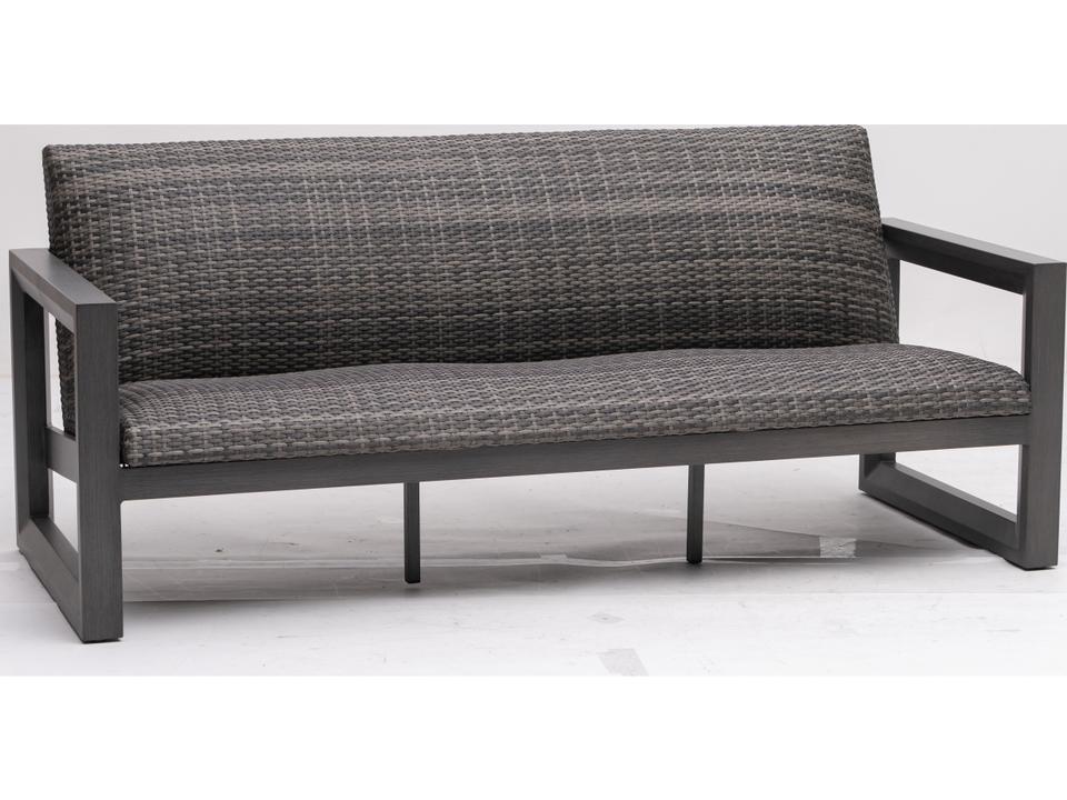 Bergen Outdoor Aluminum Wicker 3-Seat Sofa in Pewter and Opal Grey