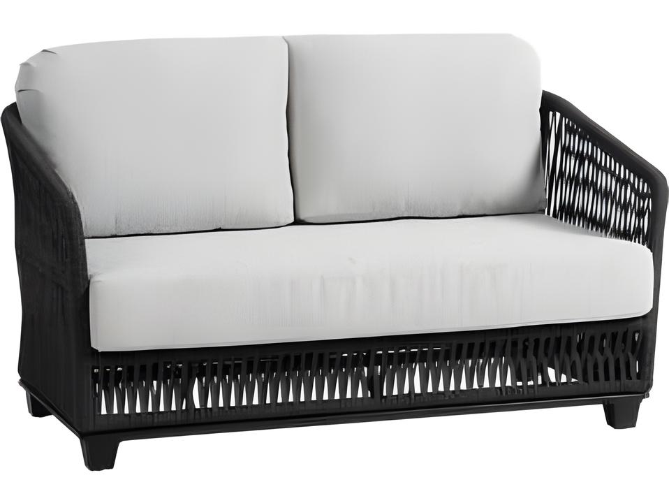Gemelli Outdoor Aluminum Loveseat With Cushions in Diva Night and Cobblestone Durastrap