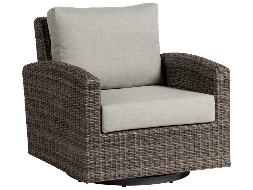 Coral Gables Swivel Glide Lounge Chair in Pewter HDPE Wicker with Powder-Coated Aluminum Frame