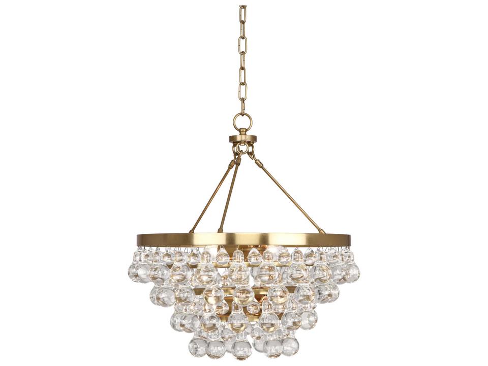 Bling 4-Light Chandelier in Antique Brass with Clear Glass Drops
