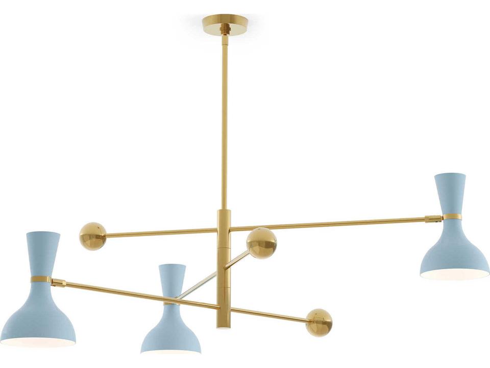Clare 3-Light Chandelier in Modern Brass with Baby Blue Metal Shades