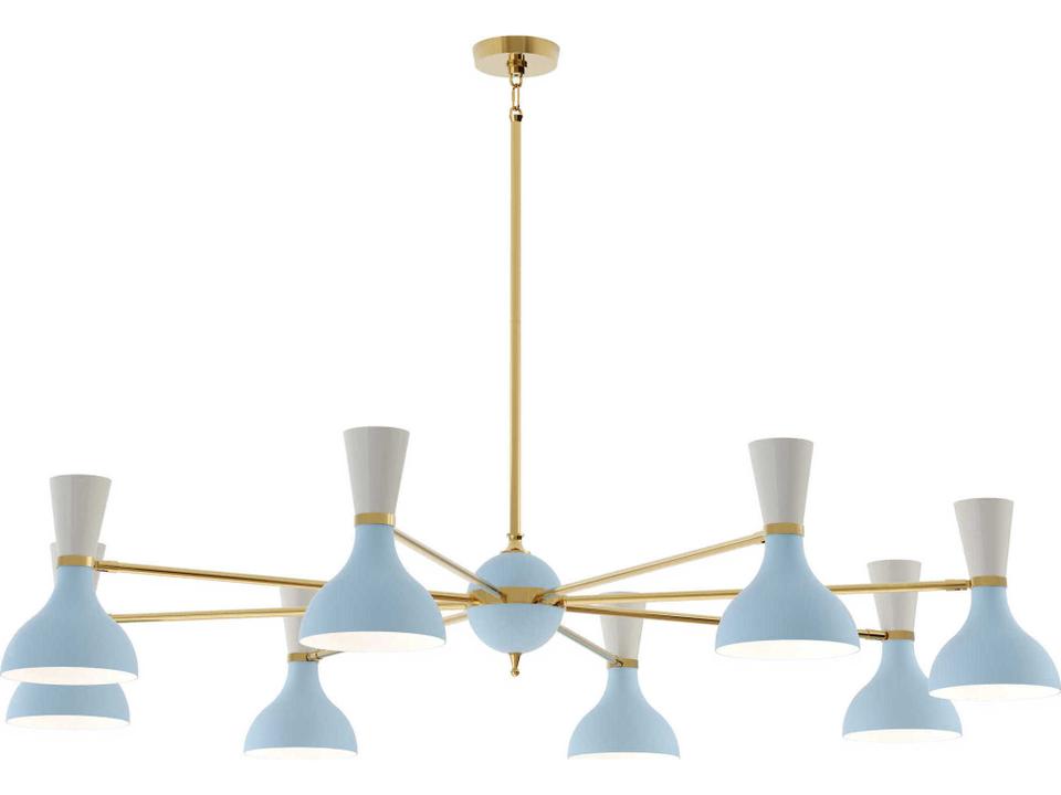 Clare 8-Light Chandelier in Modern Brass with Painted Baby Blue Lily Shades