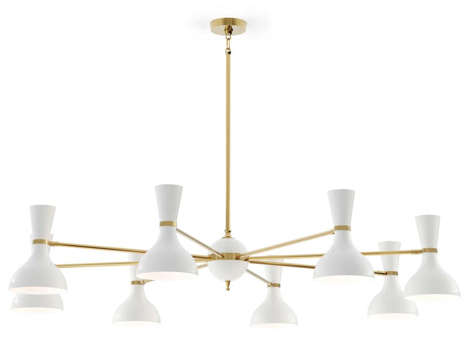 Clare 8-Light Chandelier in Modern Brass and Lily White Metal Shades