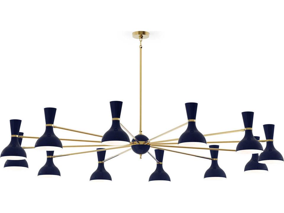 Clare 12-Light Chandelier in Modern Brass with Midnight Blue Painted Shades